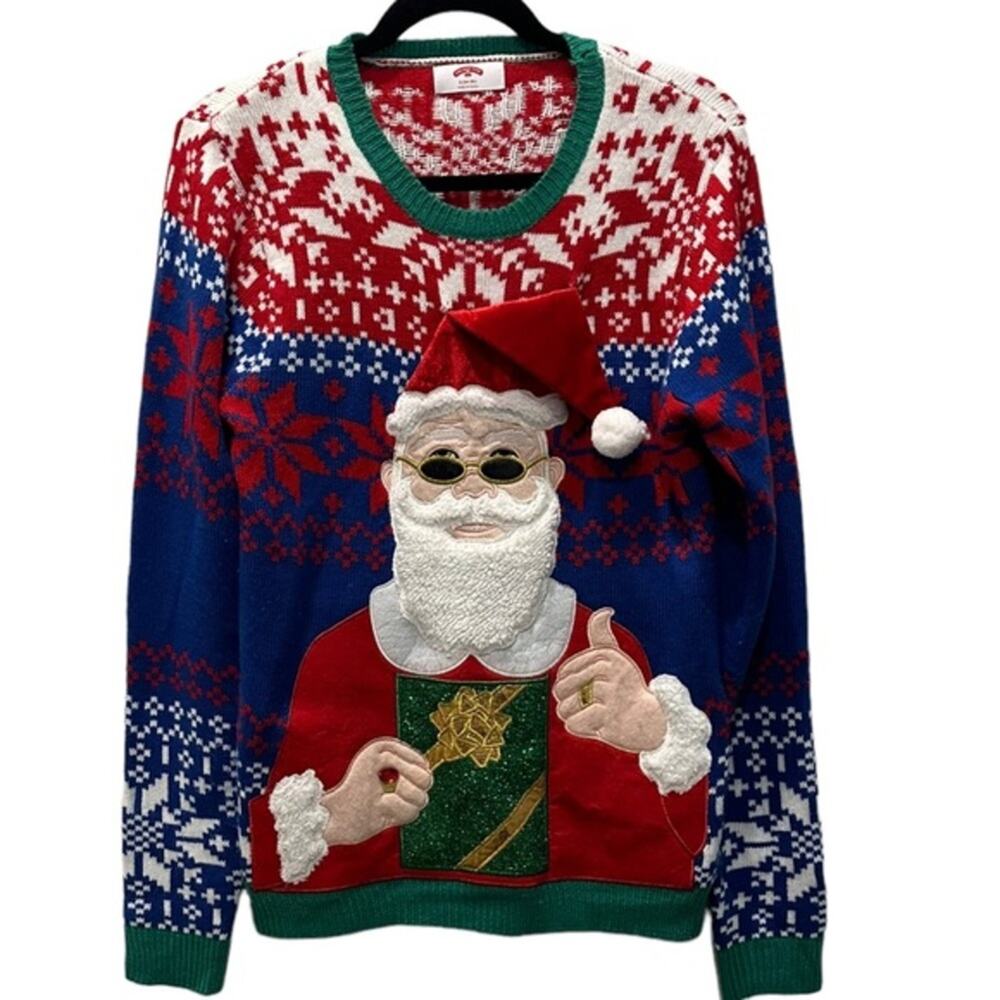 Holiday Time Christmas‎ Santa featured red white green sweater size small 34-36